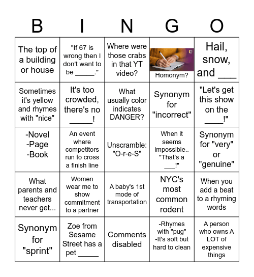 WH-Question and /r/ Bingo Card