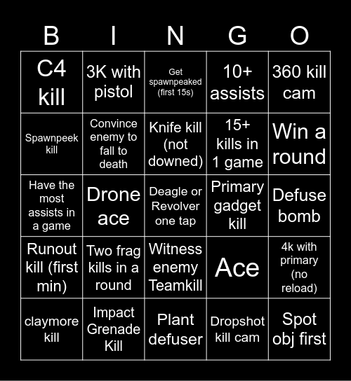 R6 Bingo Card