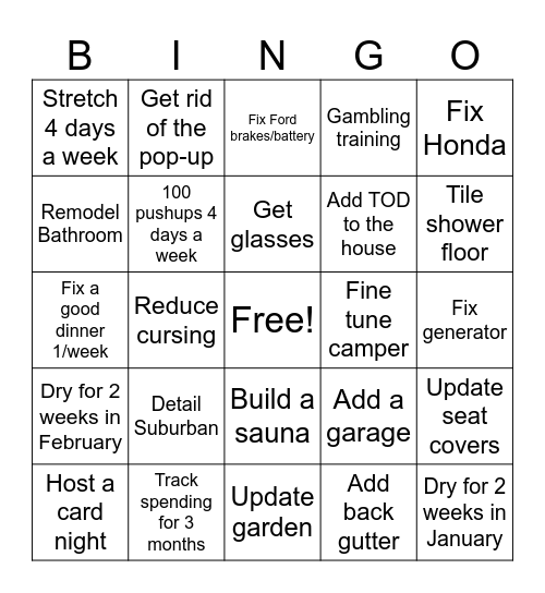 Kevin 2026 Bingo Card