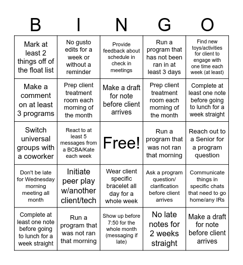 January BINGO Card