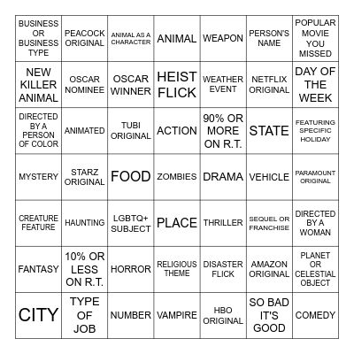 MOVIE CATEGORY BINGO Card