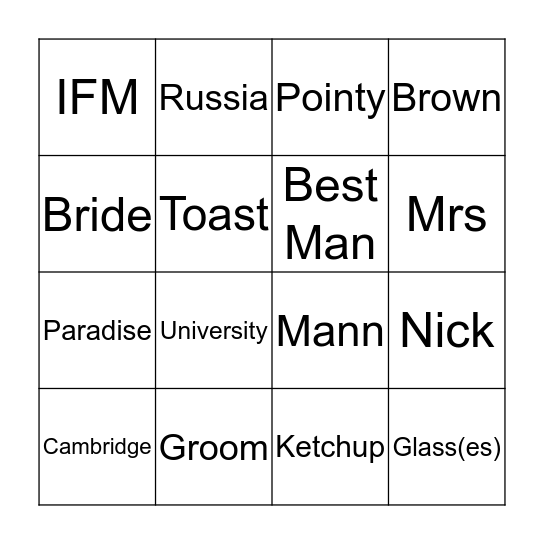Wedding Speech BINGO! Bingo Card