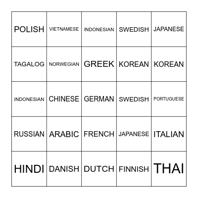 SPOKEN LANGUAGE BINGO Card