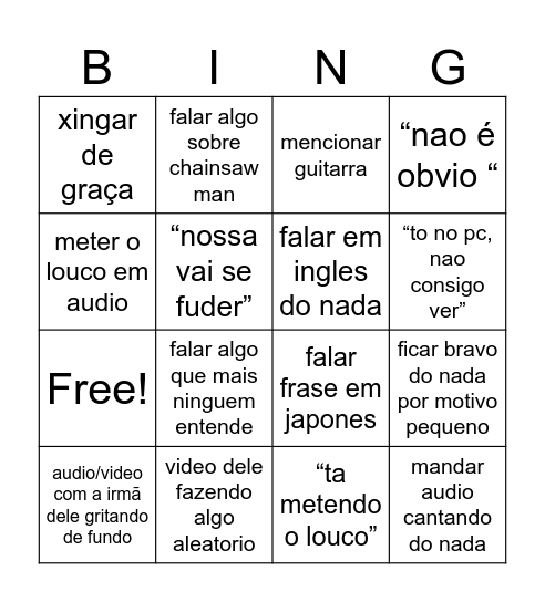 Neri bingudo Bingo Card