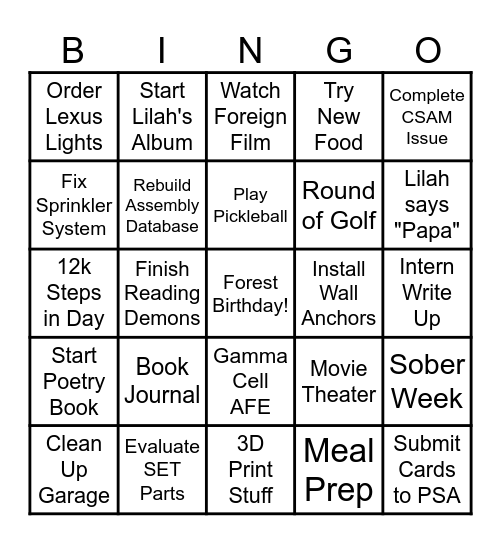 JANUARY BINGO Card