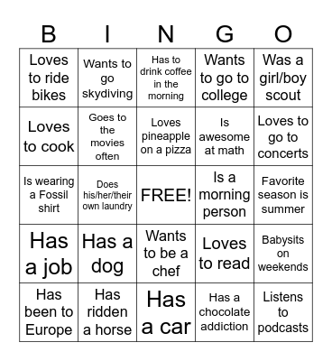 Culinary Nutrition Bingo Card