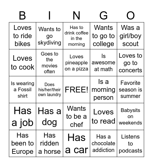 Culinary Nutrition Bingo Card