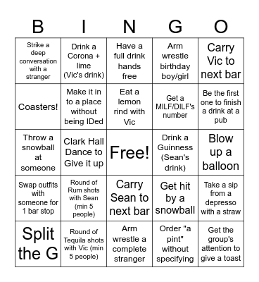 Birthday Bingo Bar Crawl Bingo Card