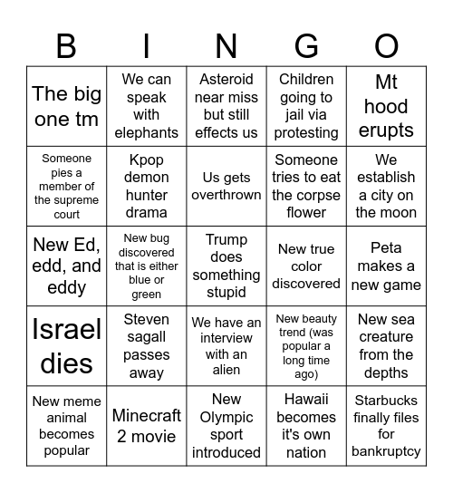 2026 bingo Card