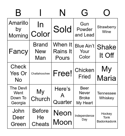 Country Bingo Card