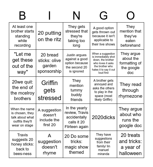 2026 Naming of the Year! Bingo Card