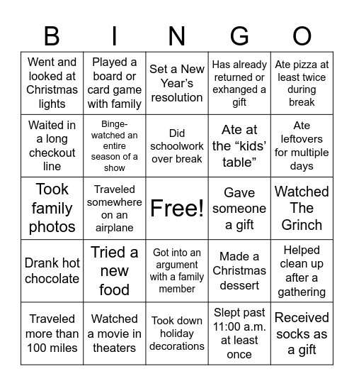 Back - from - Break BINGO Card