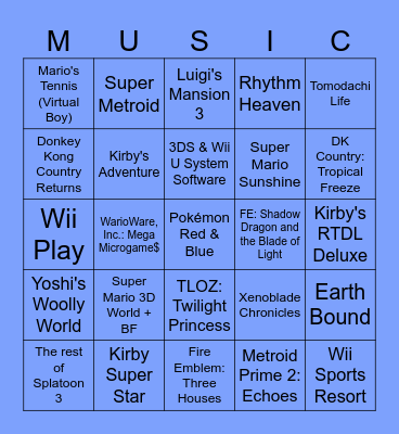 Tom's Nintendo Music 2026 Predictions Bingo Card