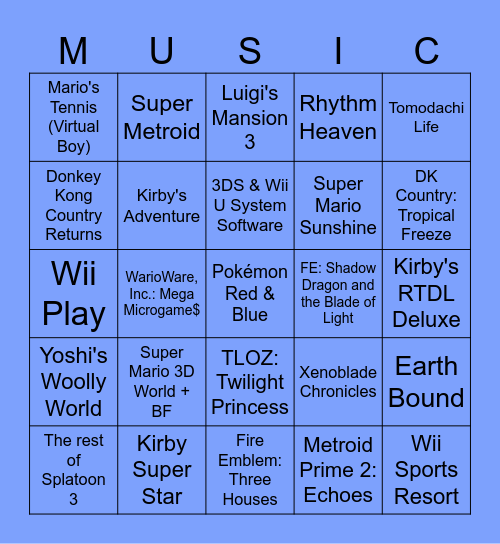 Tom's Nintendo Music 2026 Predictions Bingo Card