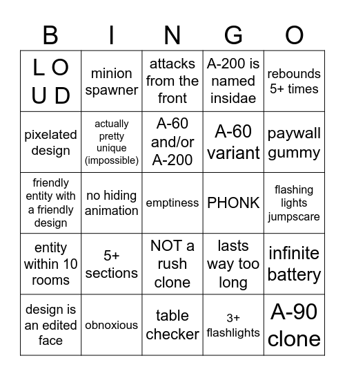 insufferable rooms game bingo Card