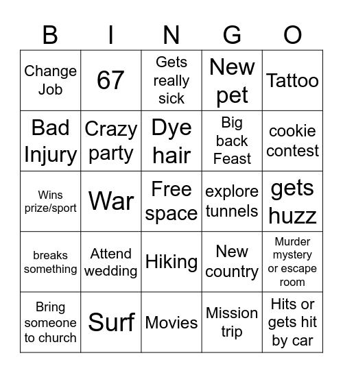 2026 Bingo Card