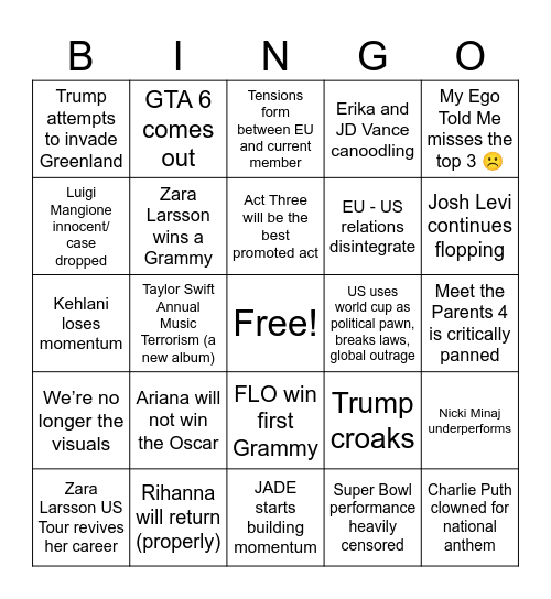 2026 Bingo Card