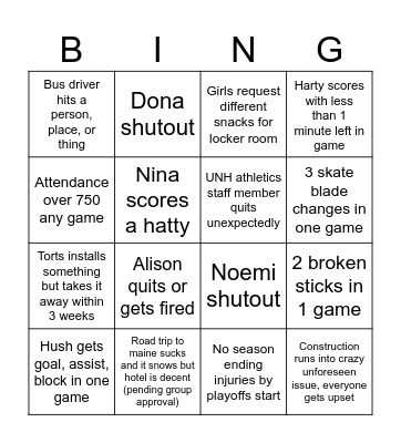 UNH bingo Card