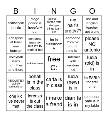 class predictions Bingo Card