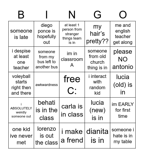 class predictions Bingo Card