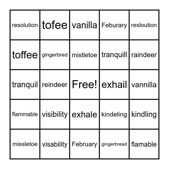 Winter MisSpelling Words #2 Bingo Card