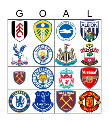 Premier League Bingo Card