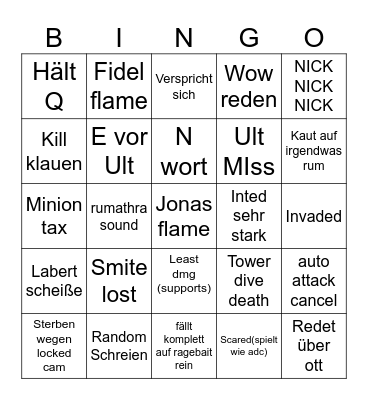 Niklas Sprüche Bingo Card