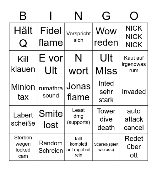 Niklas Sprüche Bingo Card