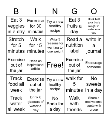 The Biggest Loser Bingo Card