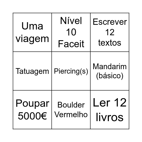 2026 Bingo Card
