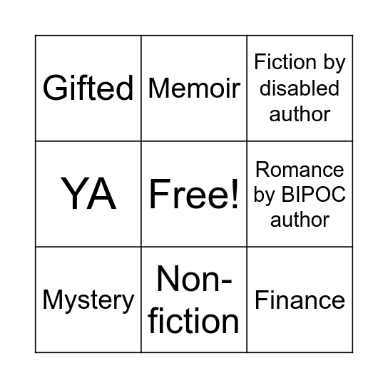 2026 Book Bingo Card