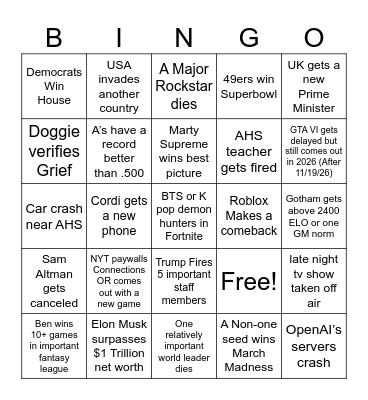 AHS 2026 Bingo Card Bingo Card