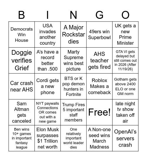 AHS 2026 Bingo Card Bingo Card