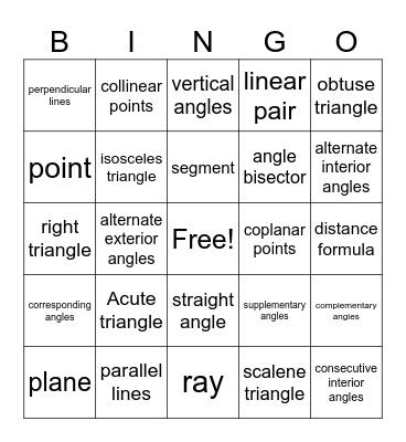 Geometry Review Bingo Card