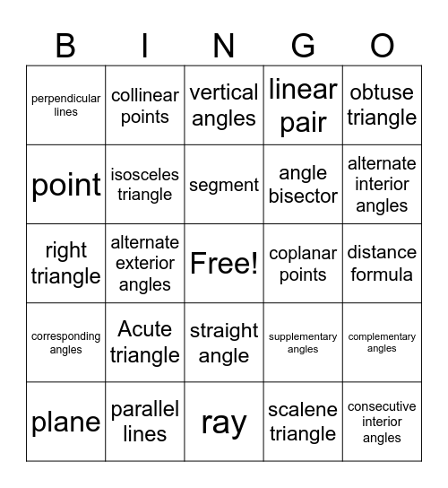 Geometry Review Bingo Card