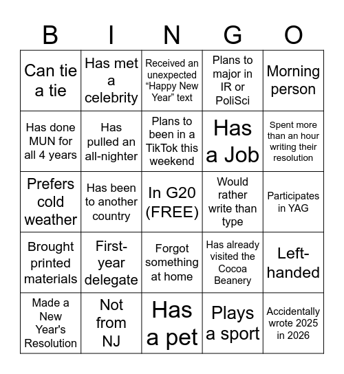 G20 Bingo 2026 Bingo Card