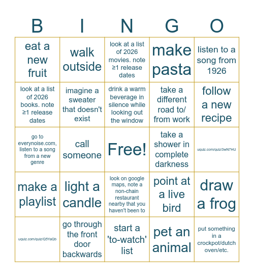 january quest bingo Card