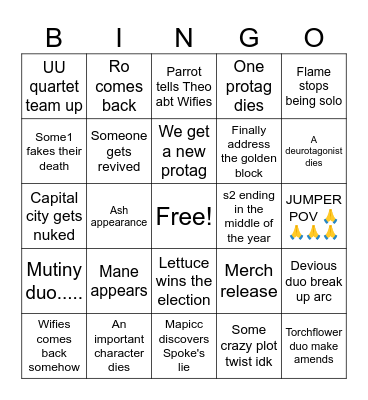 Unstable SMP Bingo Card