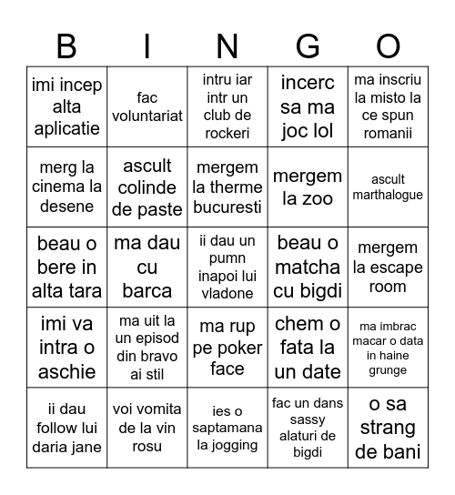 lista lui vlad 2 Bingo Card