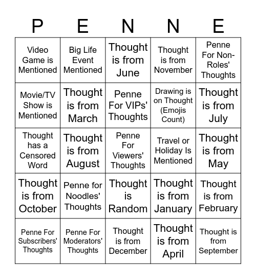 Penne For Your Bingo Card