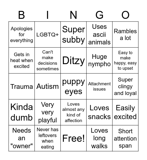puppygirl bingo Card