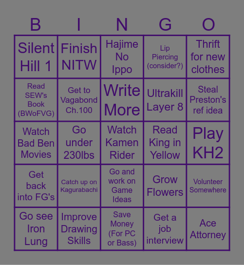 2026 Goals Bingo Card