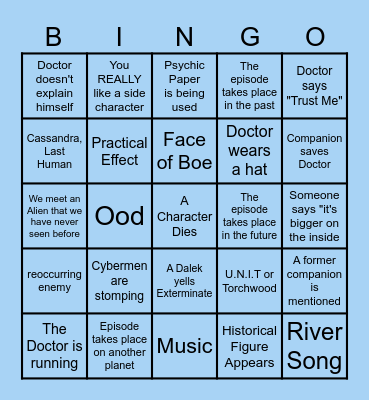 Doctor Who Bingo Card