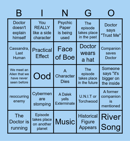 Doctor Who Bingo Card