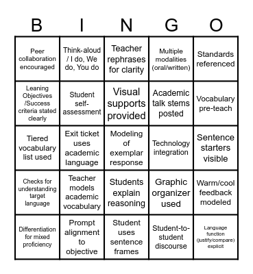 Language Development & Engagement Bingo Card