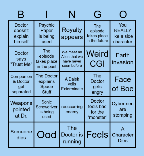 Doctor Who Bingo Card
