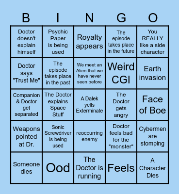 Doctor Who Bingo Card