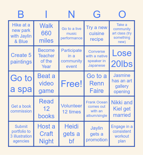 My 2026 Bingo Card Bingo Card