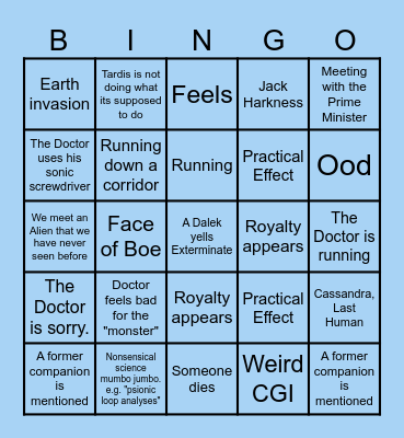 Doctor Who Bingo Card
