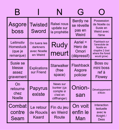 CHAPITRE 5 DELTARUNE Bingo Card